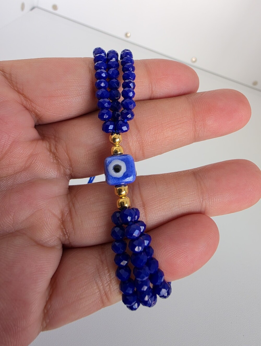 Handmade Blue Evil Eye Bracelet Adjustable Beaded Statement Jewelry